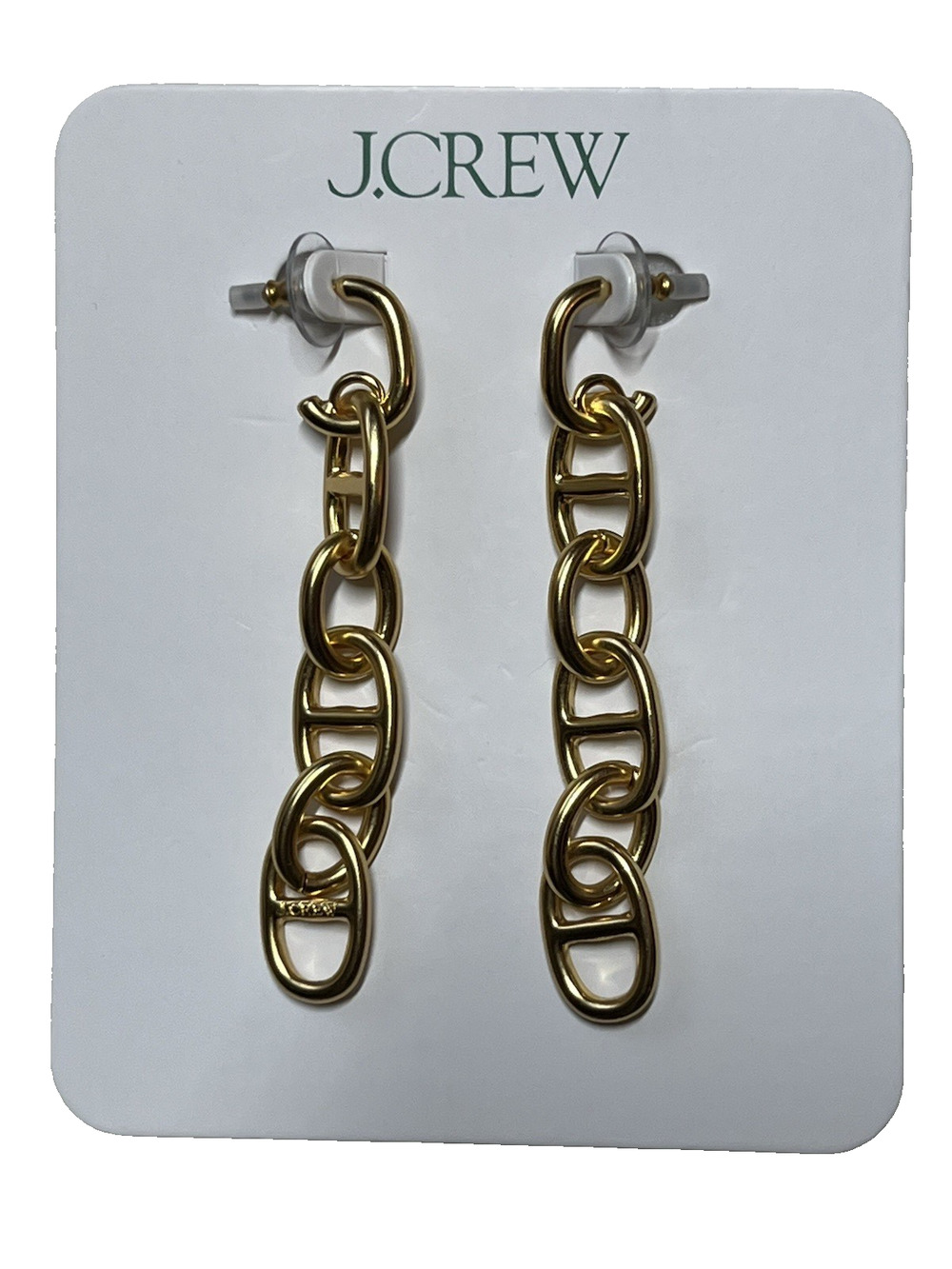 J Crew Signature Gold Link Earrings Shiny Matte Gold Tone Chain Dangle Statement - Picture 1 of 6